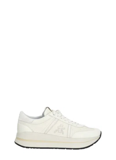 Premiata Ivory Bethcoin 8147 Suede Logo Sneakers In White