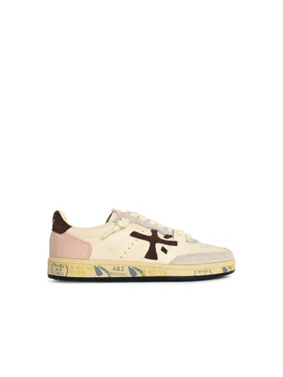 Premiata Ivory White Leather Blend Sneakers With Suede Accents In Animal Print