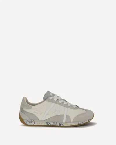 Premiata Jackyx Low-top Sneakers In Smooth And Suede Leather With Applied Logo In Gray