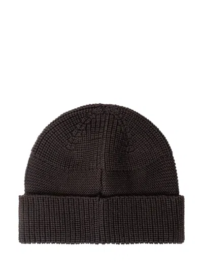 Premiata Knit Beanie Hat With Logo Patch In Brown