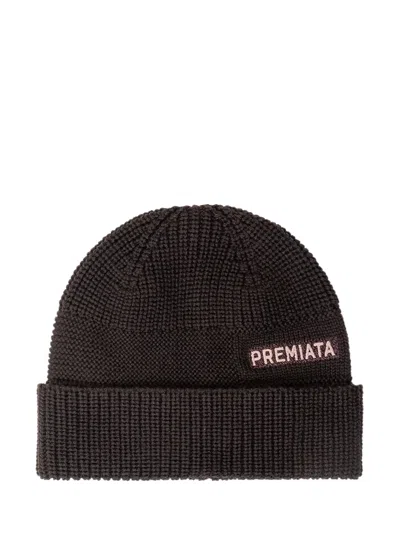 Premiata Knit Beanie Hat With Logo Patch In Brown