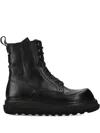 Premiata Lace-up Zip Boots In Black