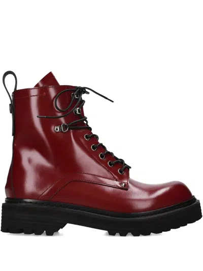 Premiata Lace-up Zip Boots In Red