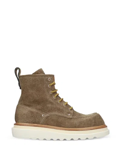 Premiata Lace-up Leather Boots In Green