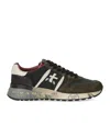 Premiata Lander Sneakers In Green Suede And Fabric