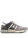 Premiata Lander Sneakers In Green Suede And Fabric In Grey
