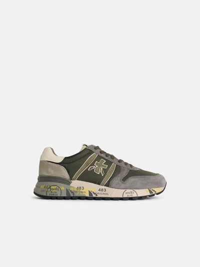 Premiata 'lander 7706' Army Green Leather Sneakers In Gray
