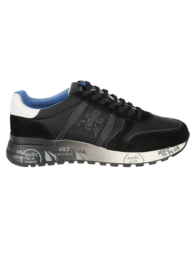 Premiata Lander Black Polyamide Calfskin Leather Sneakers