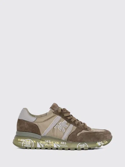 Premiata Lander Low-top Sneakers In Suede And Nylon With Serrated Sole In Green