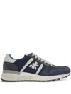 Premiata Suede And Technical Fabric Blue Lander Sneakers In Blue
