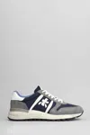 Premiata Lander Sneakers In Blue Suede And Fabric In Multi