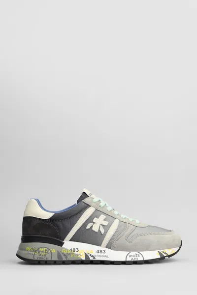 Premiata Lander Sneakers In Grey Suede And Fabric In Gray
