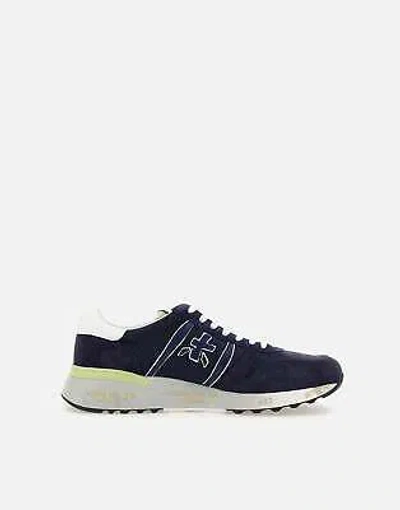 Pre-owned Premiata Lander6634 Leather And Nylon Sneakers 100% Original In Blue