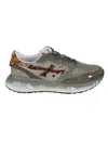 Premiata Green Technical Fabric And Suede Sneakers With Leopard-print Details In Multi