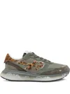 Premiata Green Technical Fabric And Suede Sneakers With Leopard-print Details In Green