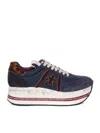 Premiata Layered Low-top Sneakers With Calf Leather And Polyamide In Blue