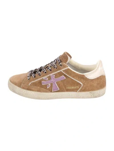 Pre-owned Premiata Leather Animal Print Sneakers In Gold