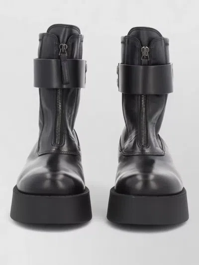 Premiata Leather Ankle Boots Platform Sole Round Toe In Black