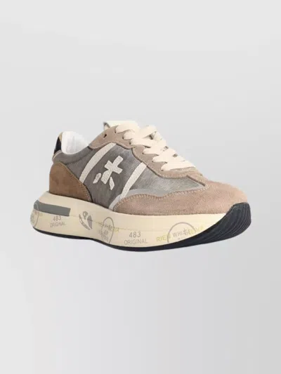 Premiata Leather Blend Sneakers Contrast Sole In Multi
