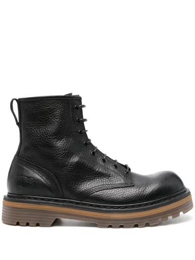 Premiata Leather Combat Boots In Schwarz