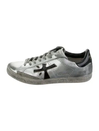 Pre-owned Premiata Leather Graphic Print Sneakers In Metallic/silver