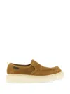 Premiata Round Toe Suede Loafer With Rubber Sole In Brown