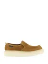 Premiata Round Toe Suede Loafer With Rubber Sole In Brown