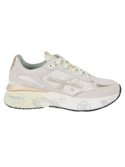 Premiata Leather Sneakers With Textured Accents In White