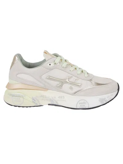 Premiata Leather Sneakers With Textured Accents In White