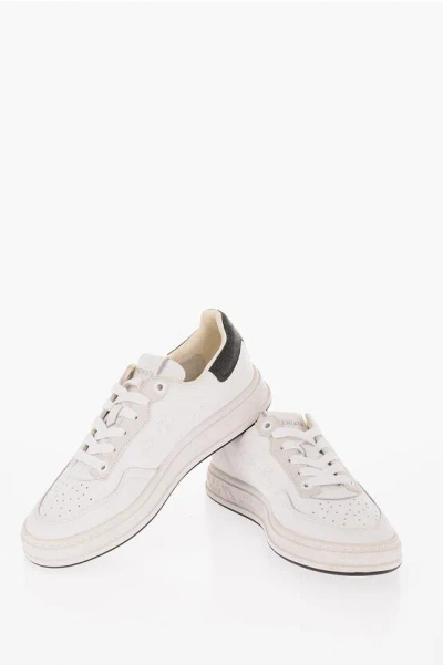 Premiata Leather Timeless Sneakers With Glittered Detail In Gold