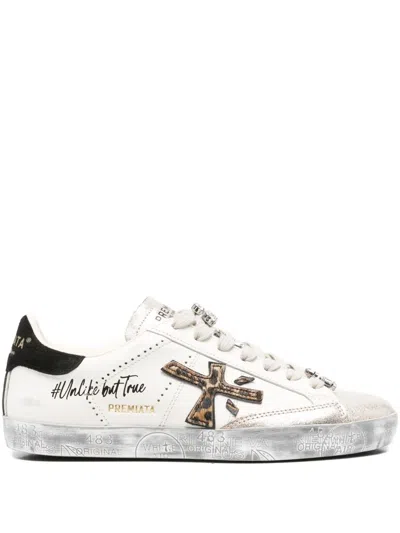 Premiata Leopard-motif Sneakers In White