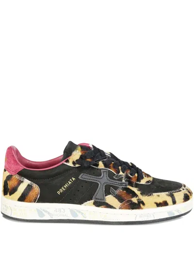 Premiata Animal Print Sneakers Rubber Sole In Black