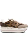 Premiata Animal Print Ponyskin Sneakers With Iconic Embossed Logo In Brown