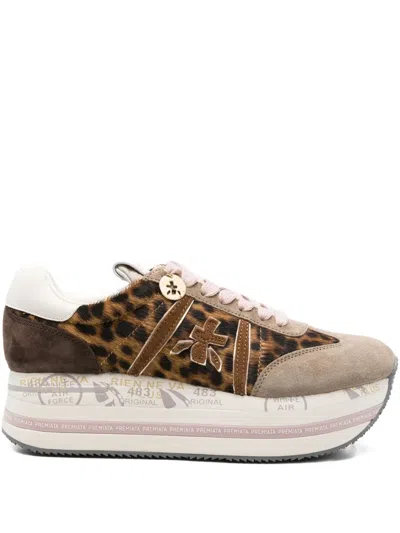 PREMIATA LEOPARD-PATTERN PLATFORM LOW-TOP SNEAKERS
