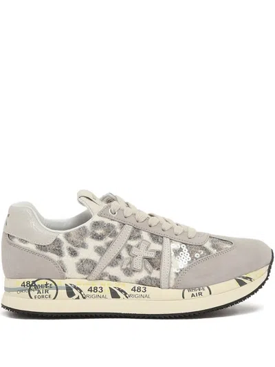 Premiata Leopard-print Suede Sneakers In Gray