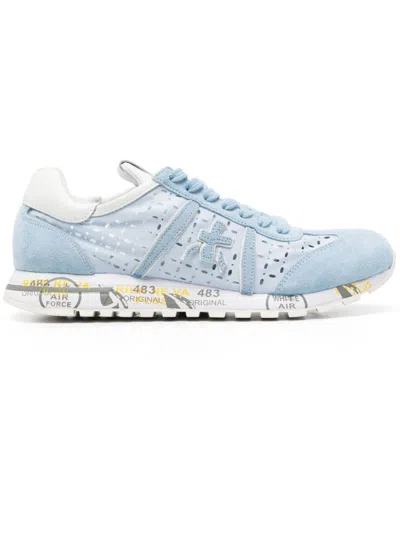 Premiata Light Blue Nylon And Suede Lucy Trainers