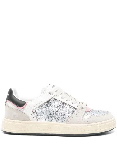 Premiata Light Grey Leather Trainers In Silver