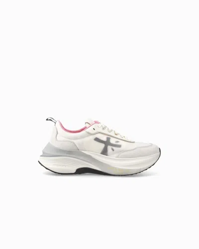 Premiata Light Leather And Mesh Sneakers In White
