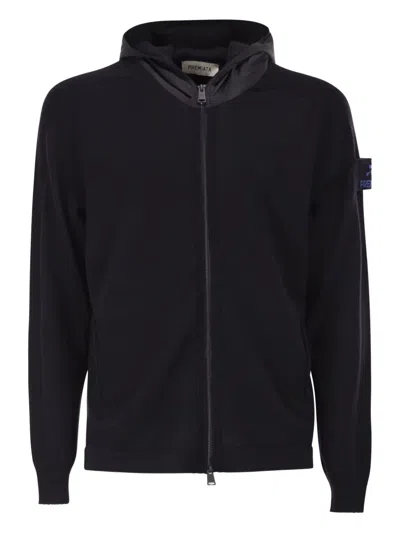 Premiata Wool Cardigan With Nylon Hood In Black