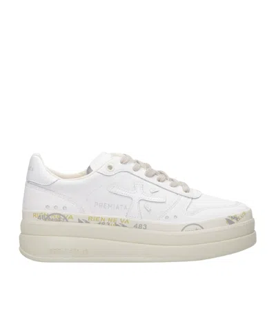 Premiata Logo Strapped Low-top Casual Shoes In White