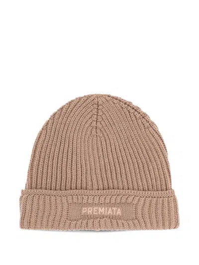 Premiata Logo-embroidered Ribbed-knit Beanie Hat In Brown