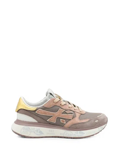 Premiata Logo-patch Panelled Sneakers In Gray