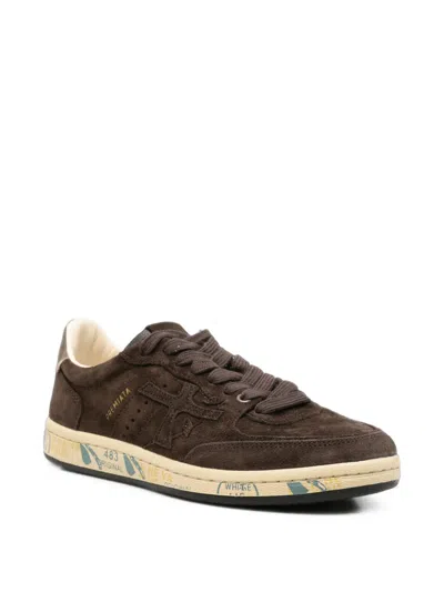 Premiata Logo-patch Suede Sneakers In Brown