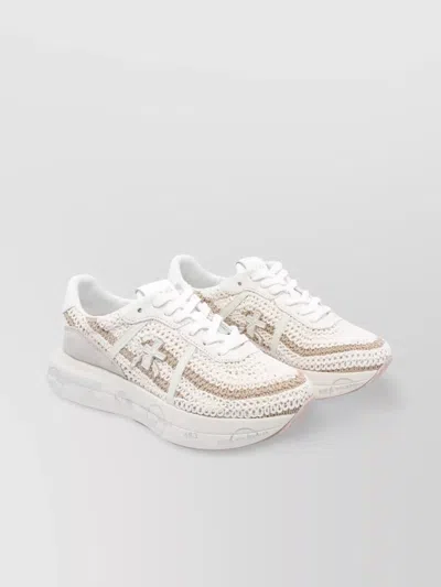 Premiata Low Top Fabric Upper Sneakers In White