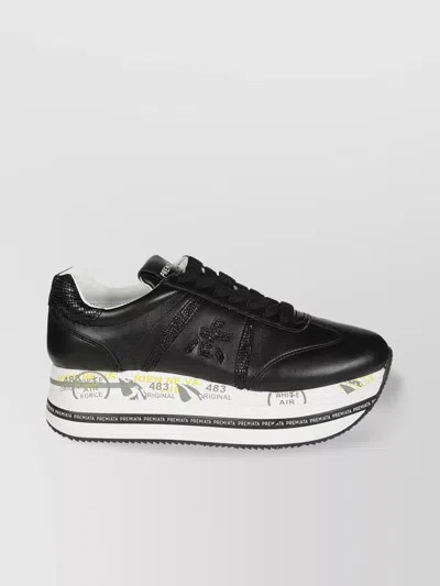 Premiata Low-top Leather Sneakers Embossed Detail