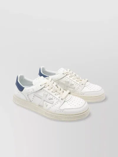 Premiata Low Top Leather Sneakers With Contrast Heel Tab In White