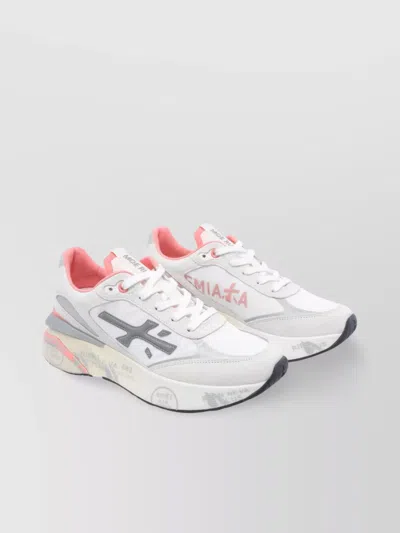 Premiata Low Top Leather Sneakers With Contrast Sole In White