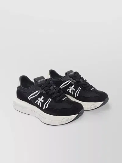 Premiata Low Top Leather Sneakers With Contrast Sole