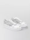 Premiata Low Top Leather Sneakers With Metallic Accents In Silver