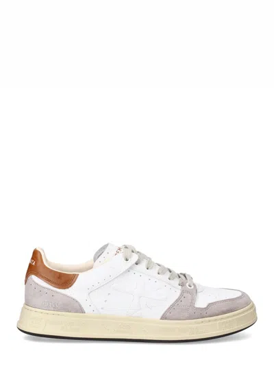 Premiata Low-top Quinn Sneakers In White Leather In Neutral